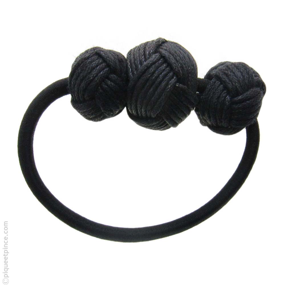 Élastique pour  cheveux noir 3 boules passementerie