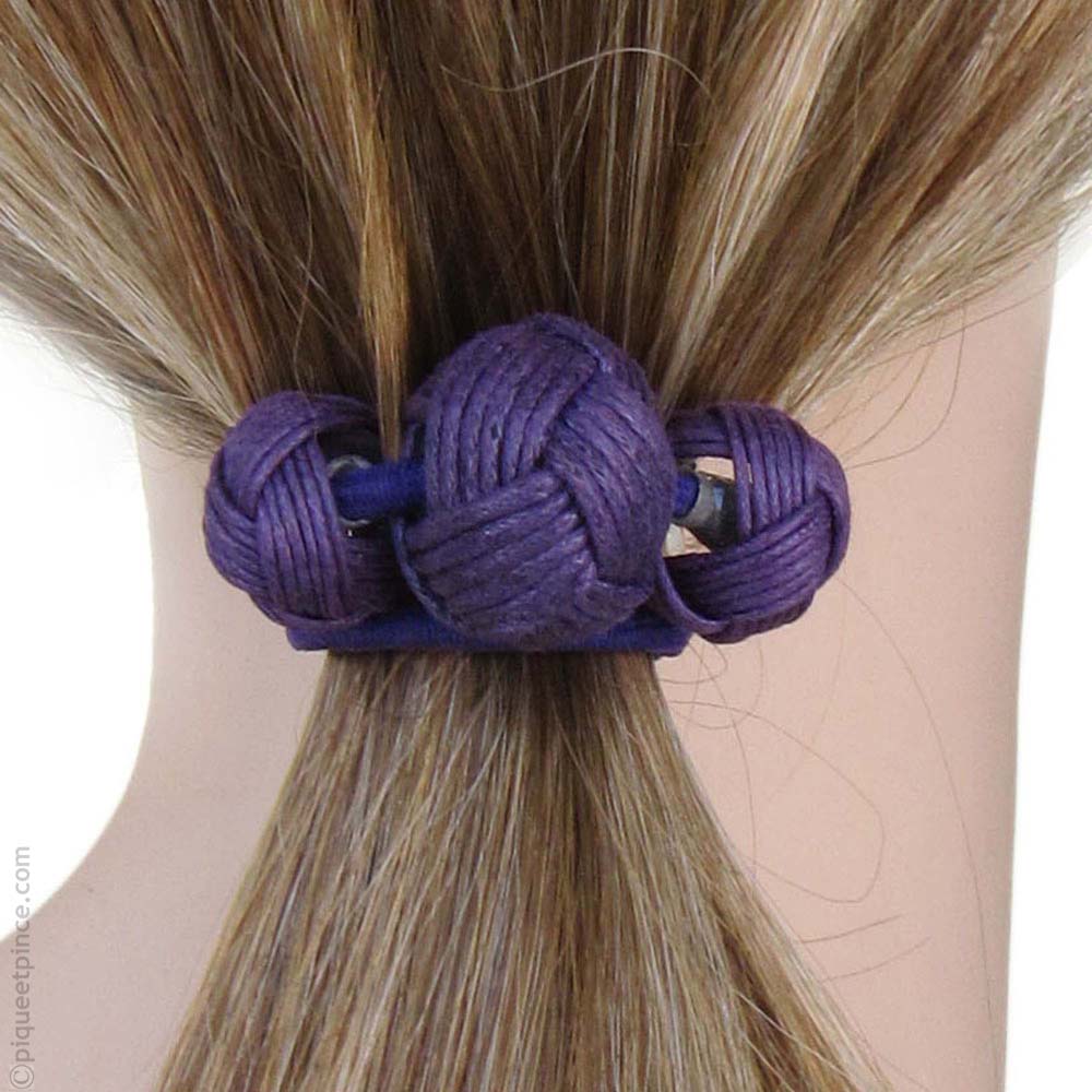 Élastique à cheveux violet 3 boules passementerie