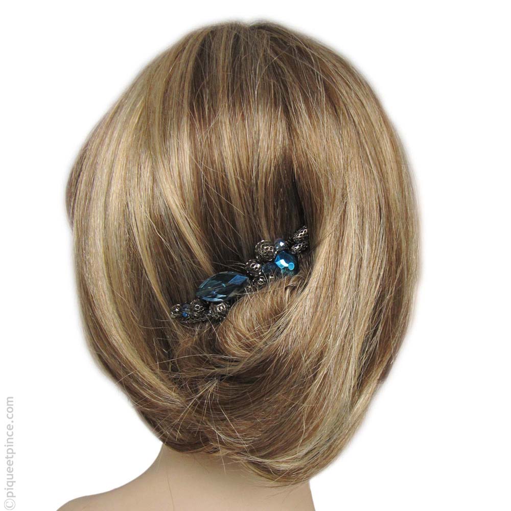 peigne à cheveux bleu métal et pierres