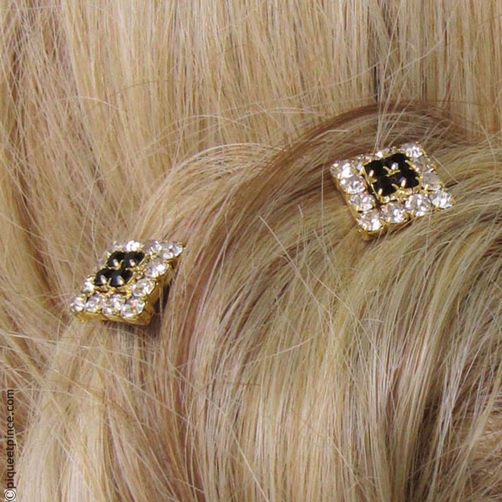 épingle à chignon de mariage or strass noir et blanc