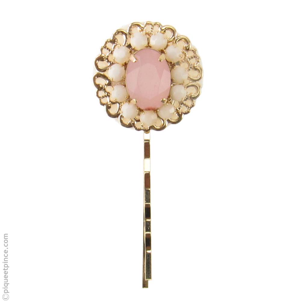 Barrette rose et or