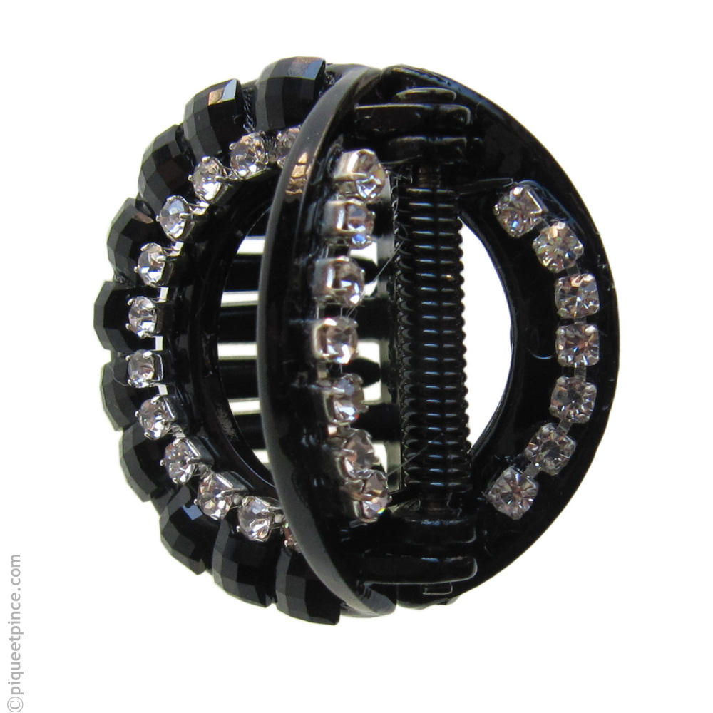 petite pince strass ronde noire