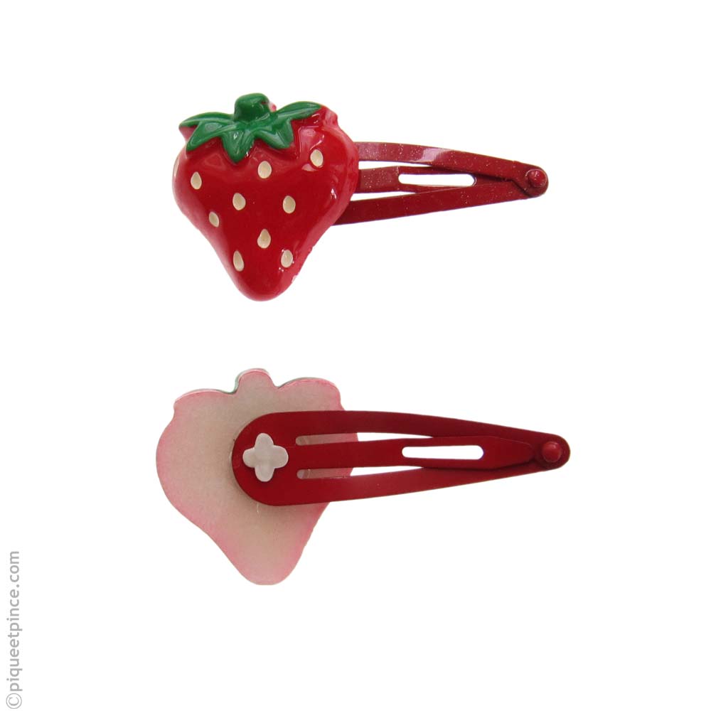 barrettes clic-clac fraise rouge