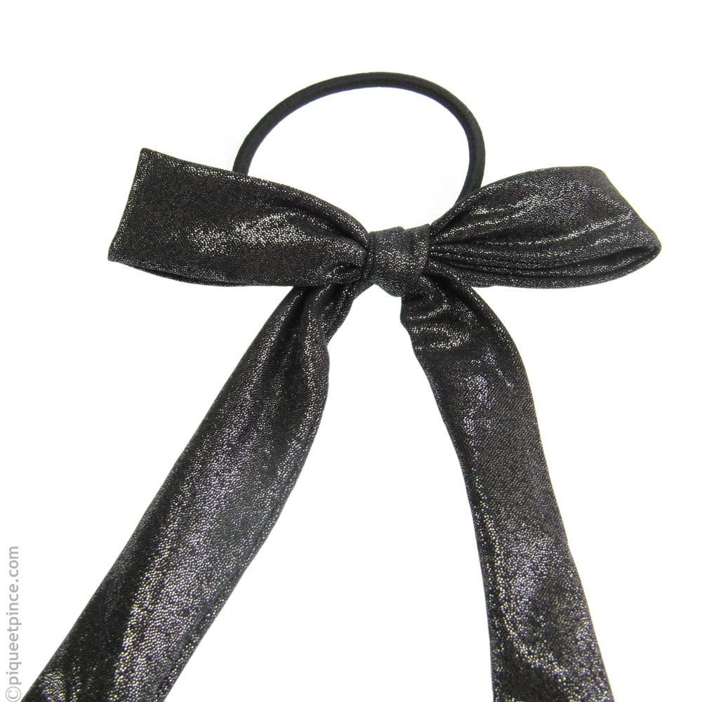 élastique à cheveux noeud tissu noir lamé argent