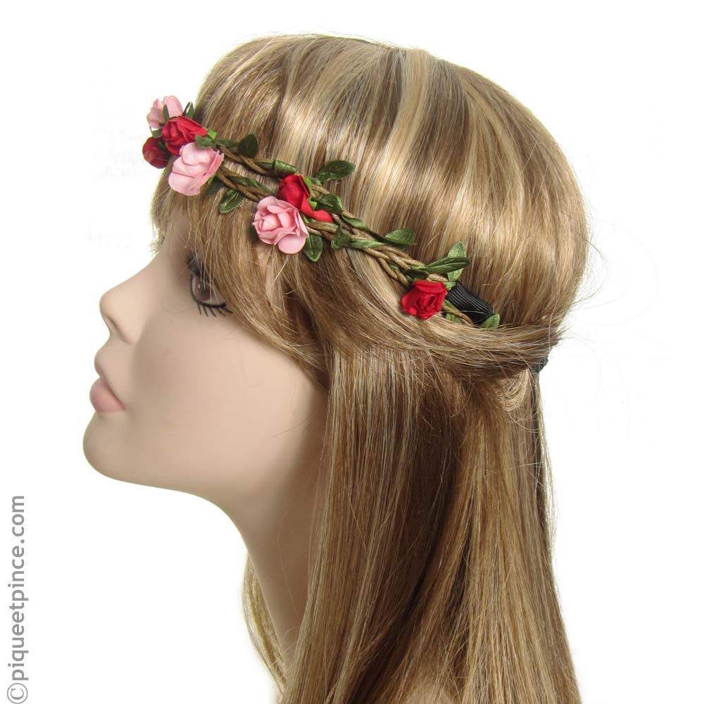 headband  fleur rouges et roses
