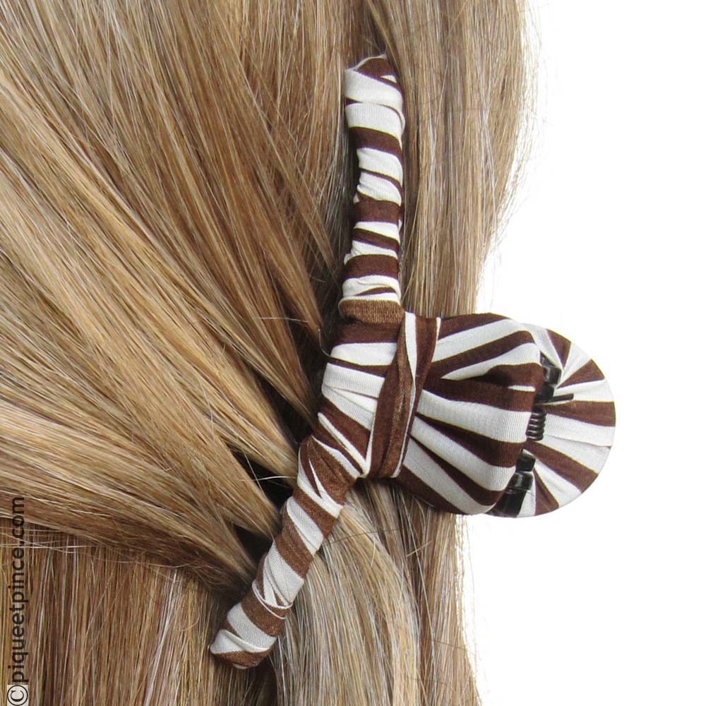 accessoire cheveux tissu rayé marron