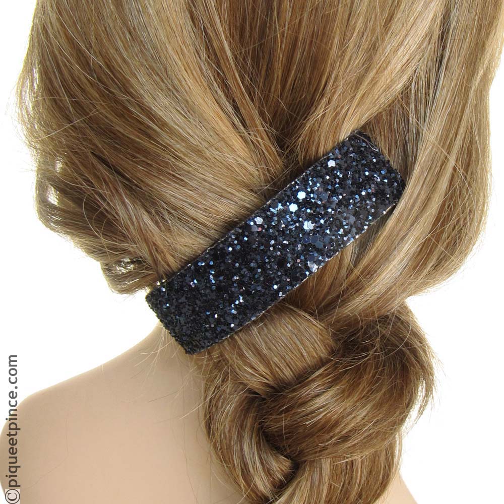 barrette de soirée pailleté bleu nuit