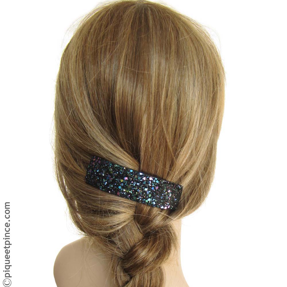 barrette pour soirée pailleté bleu irisé