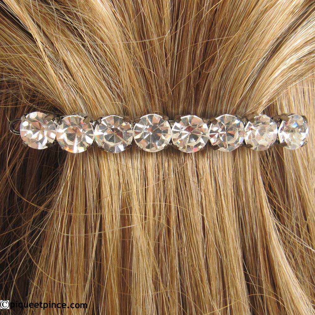 barrette cheveux strass et métal argenté