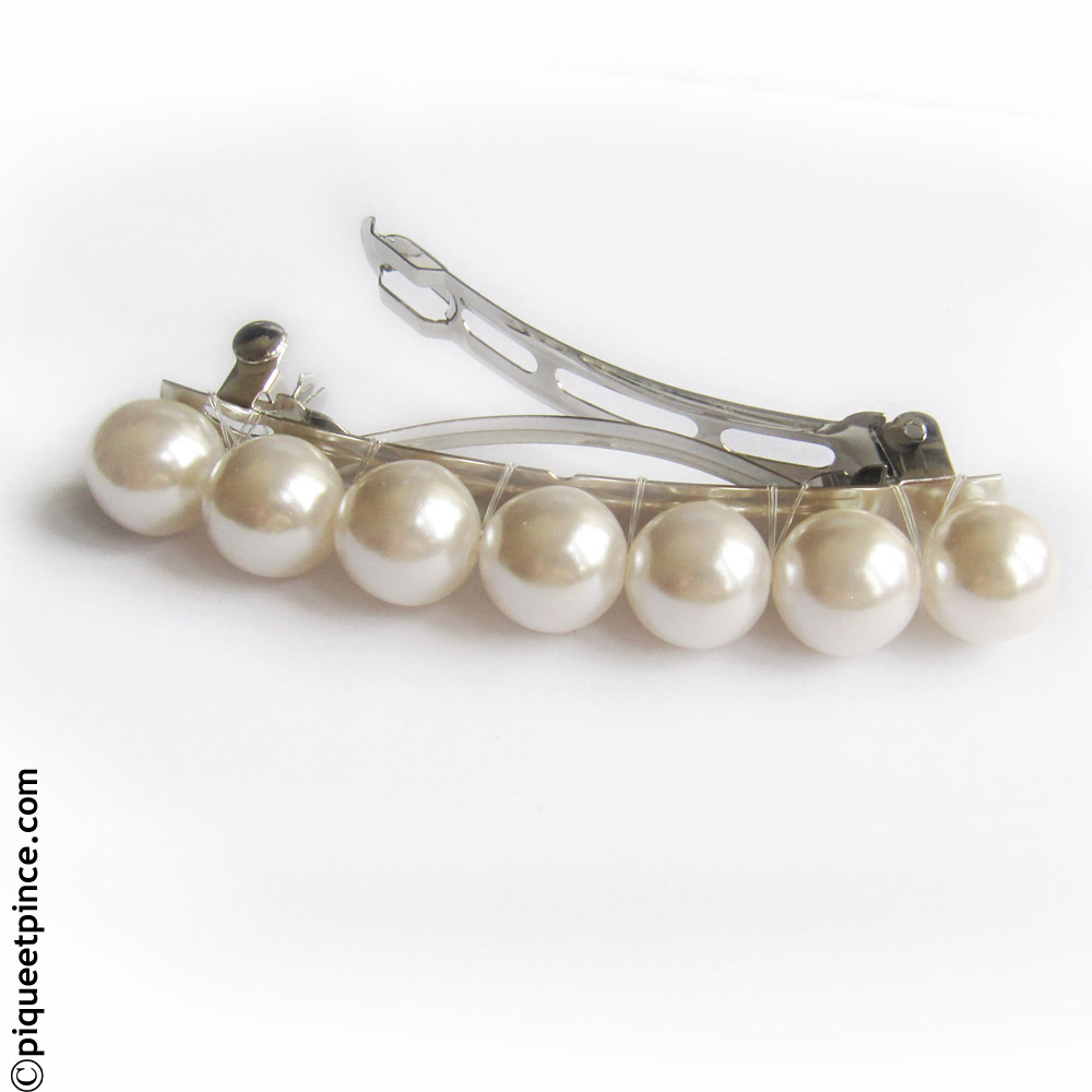 Barrette grosses perles blanche pour mariée