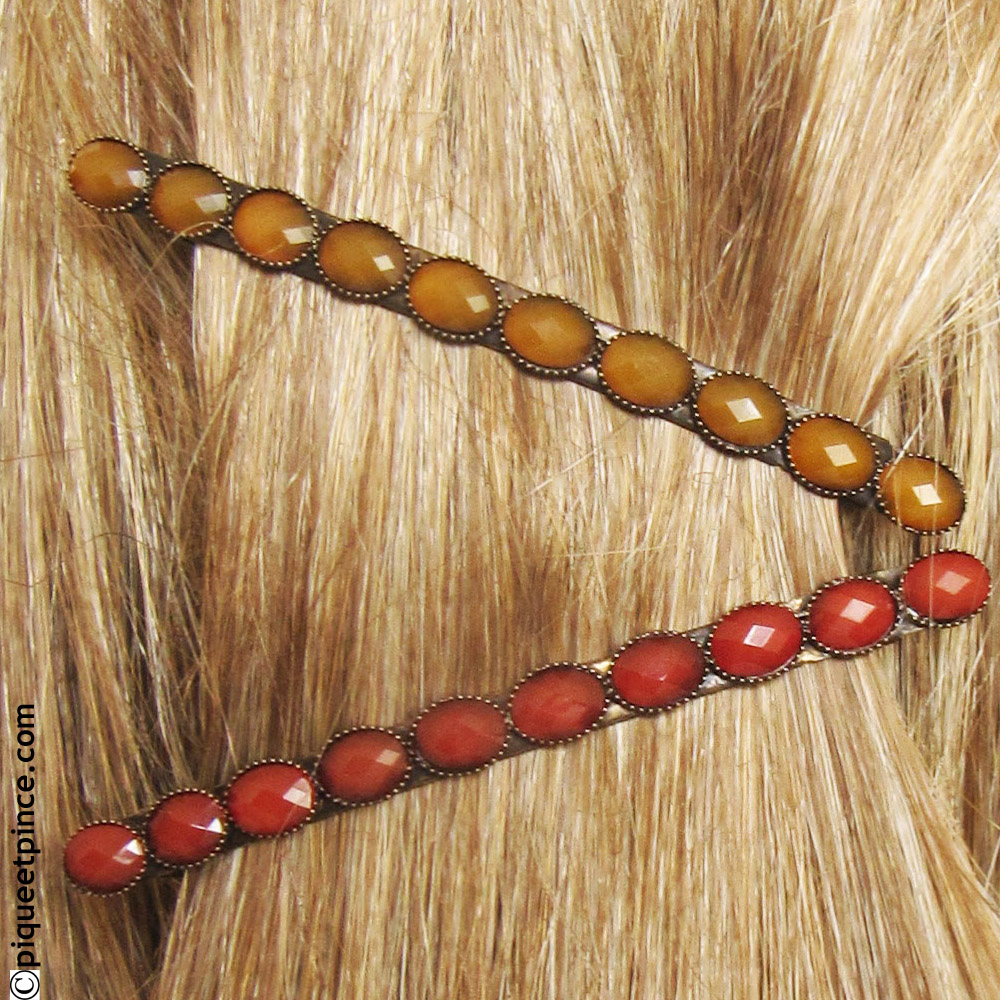 Barrettes cheveux abricot et brique