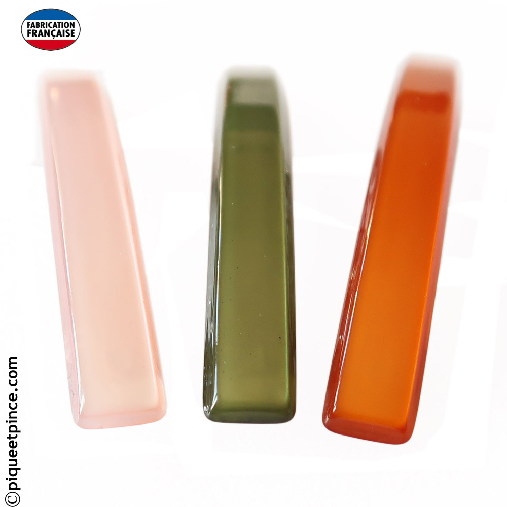 Barrette fine couleur rose pastel, vert ou orange 7cm
