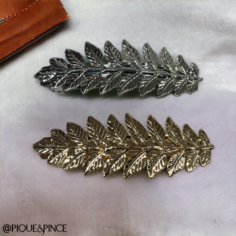 barrette-feuille-plate-or-argent