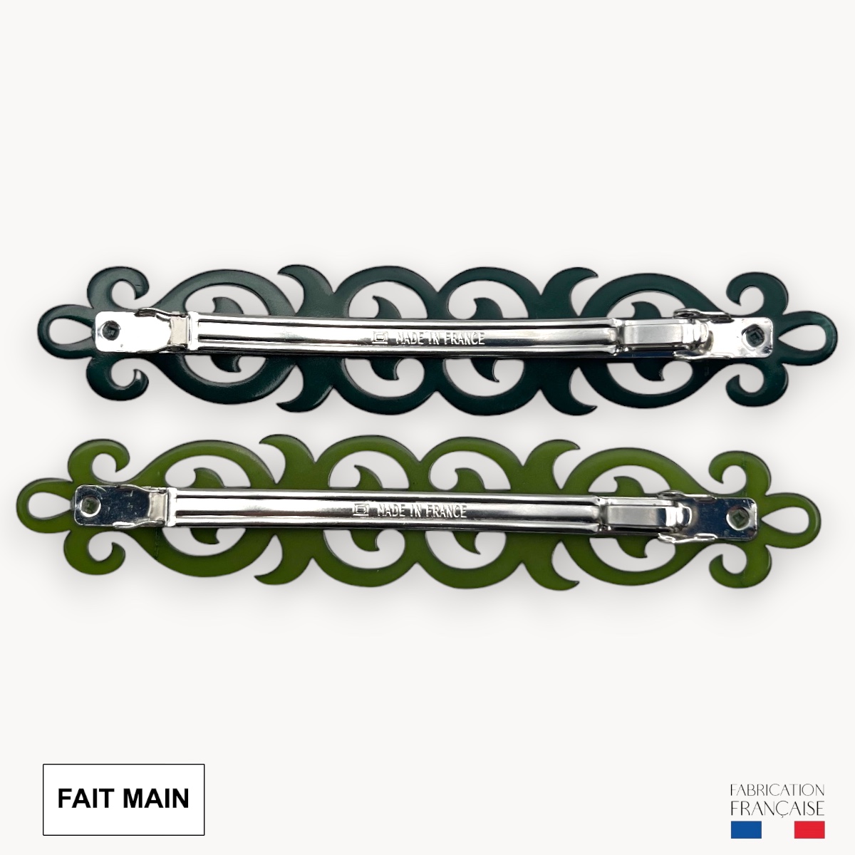 BARRETTE A CHEVEUX LONGUE ARABESQUE VERTE