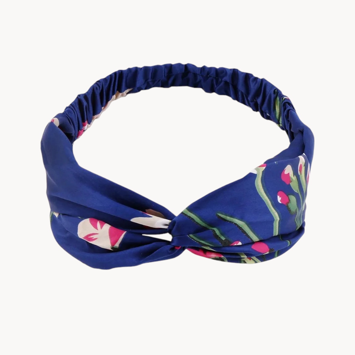 Bandeau pour cheveux - Motif floral sur fond bleu profond