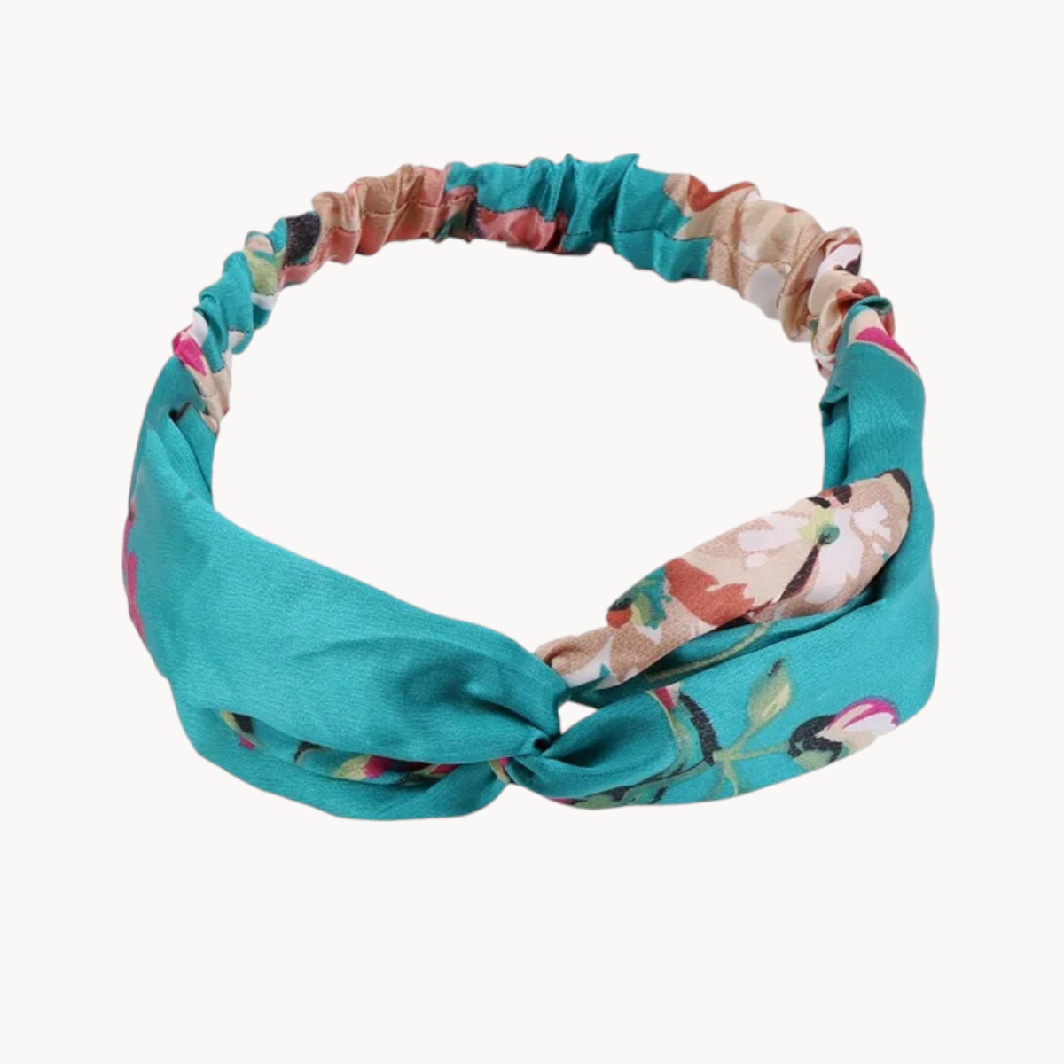Bandeau pour cheveux - Motif floral sur fond bleu turquoise