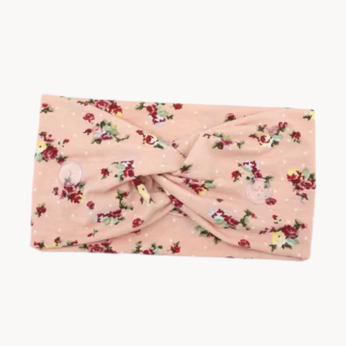 Bandeau large pour cheveux - Motif floral sur fond rose pâle