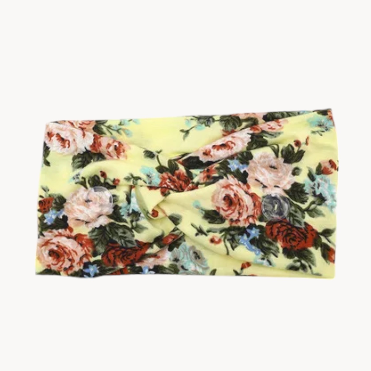 Bandeau large pour cheveux - Motif floral sur fond jaune