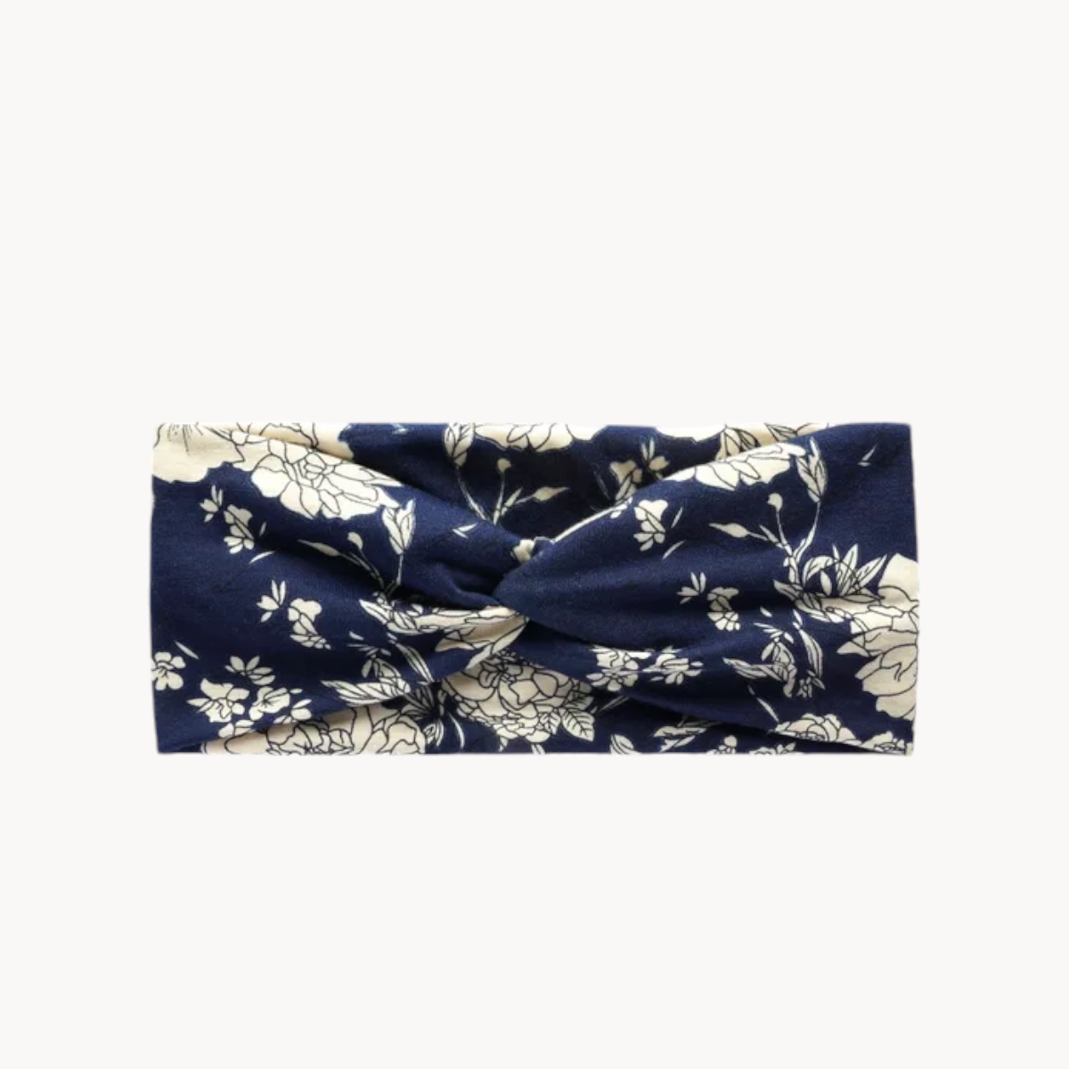 Bandeau pour cheveux - Motif floral blanc sur fond bleu marine