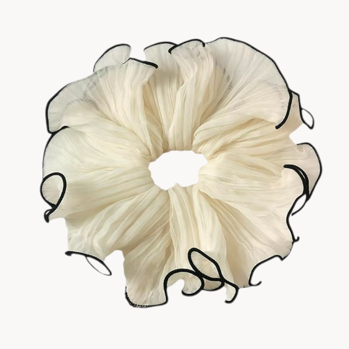 chouchou cheveux plissé blanc 17cm-Photoroom