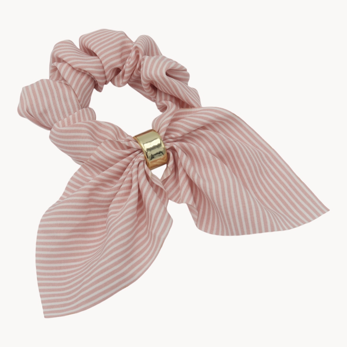 Chouchou cheveux rayé rose et blanc avec nœud