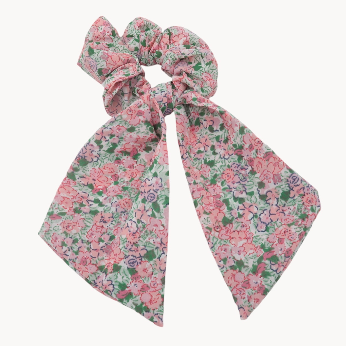 Chouchou foulard cheveux à petites fleurs roses