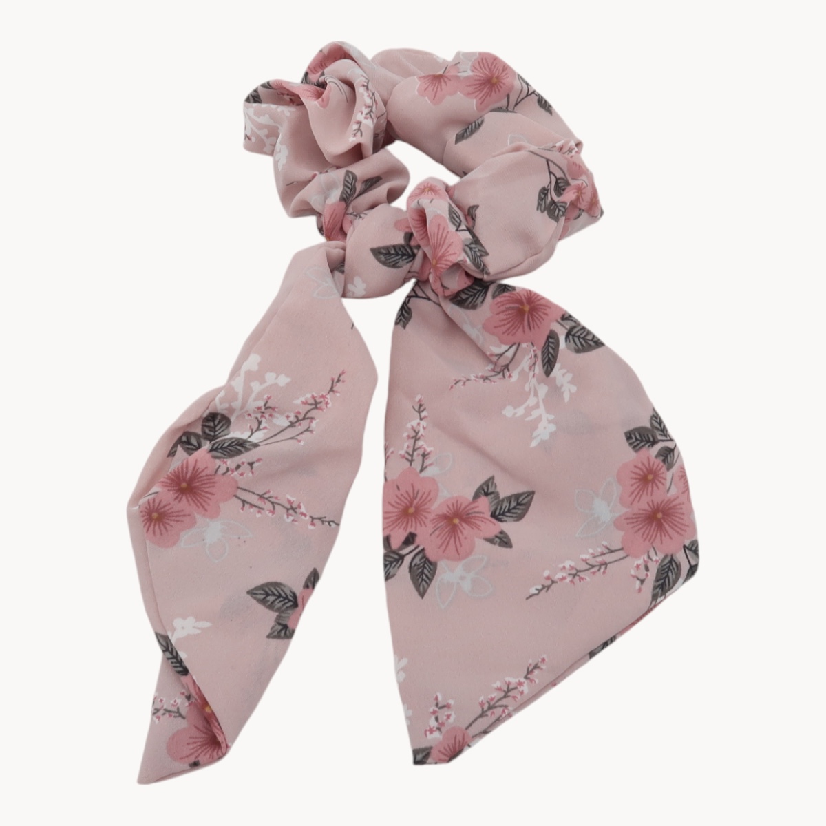 Chouchou foulard cheveux rose avec petites fleurs roses