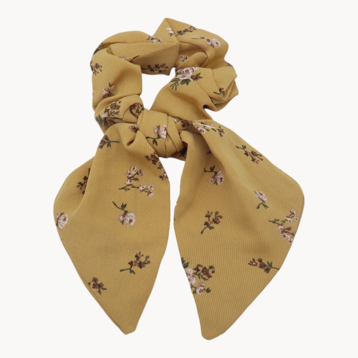 Chouchou foulard cheveux jaune moutarde avec petites fleurs