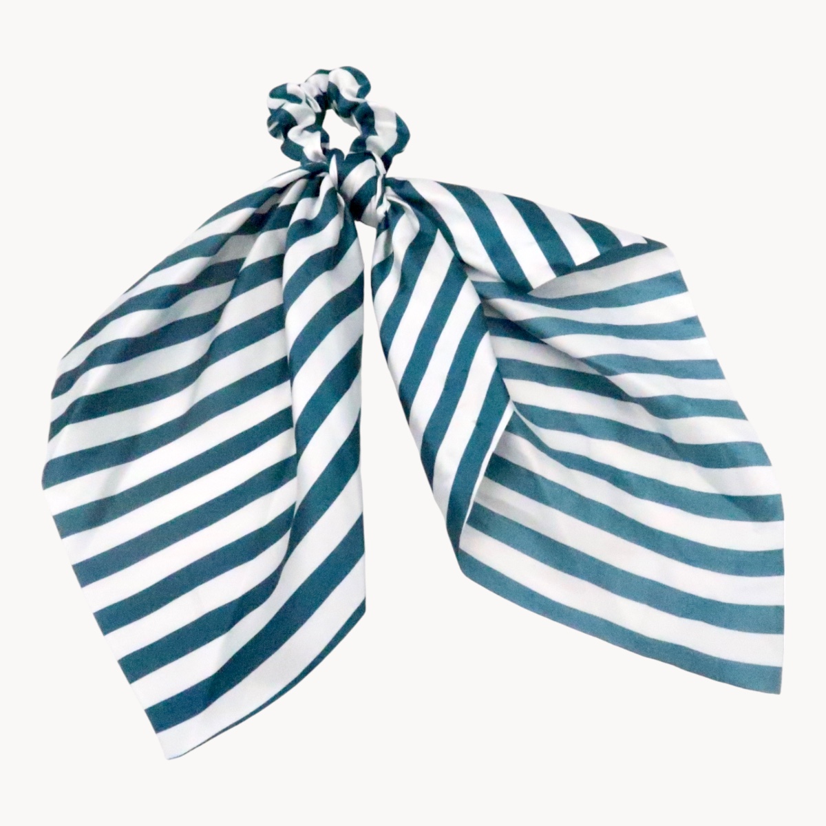 Chouchou Foulard Effet Soie Rayé Blanc et Vert