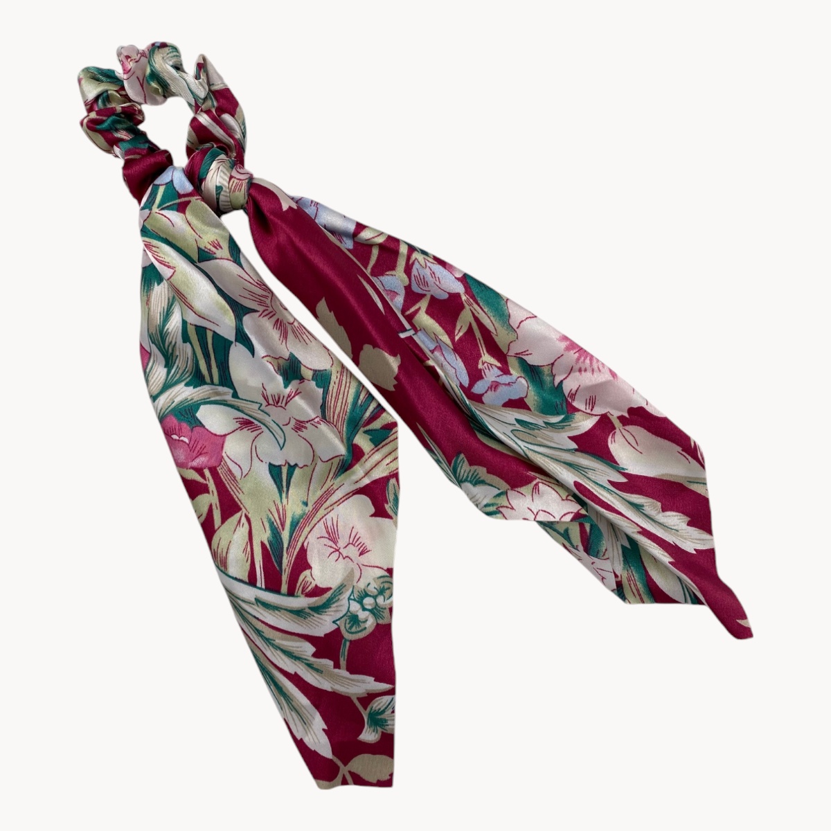 Chouchou Foulard Effet Soie Rose Foncé à Motif Fleuri