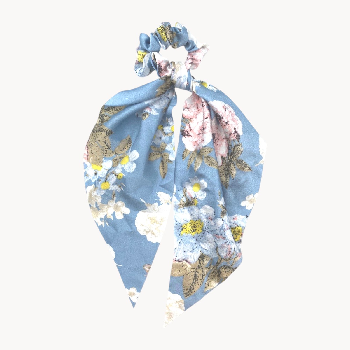 Chouchou Foulard Bleu Ciel à Motif Printanier