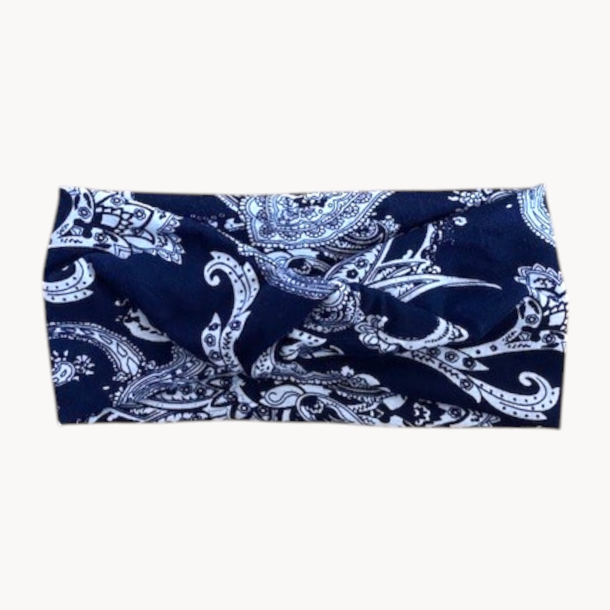 Bandeau Cheveux Bleu Marine – Motif Floral Blanc