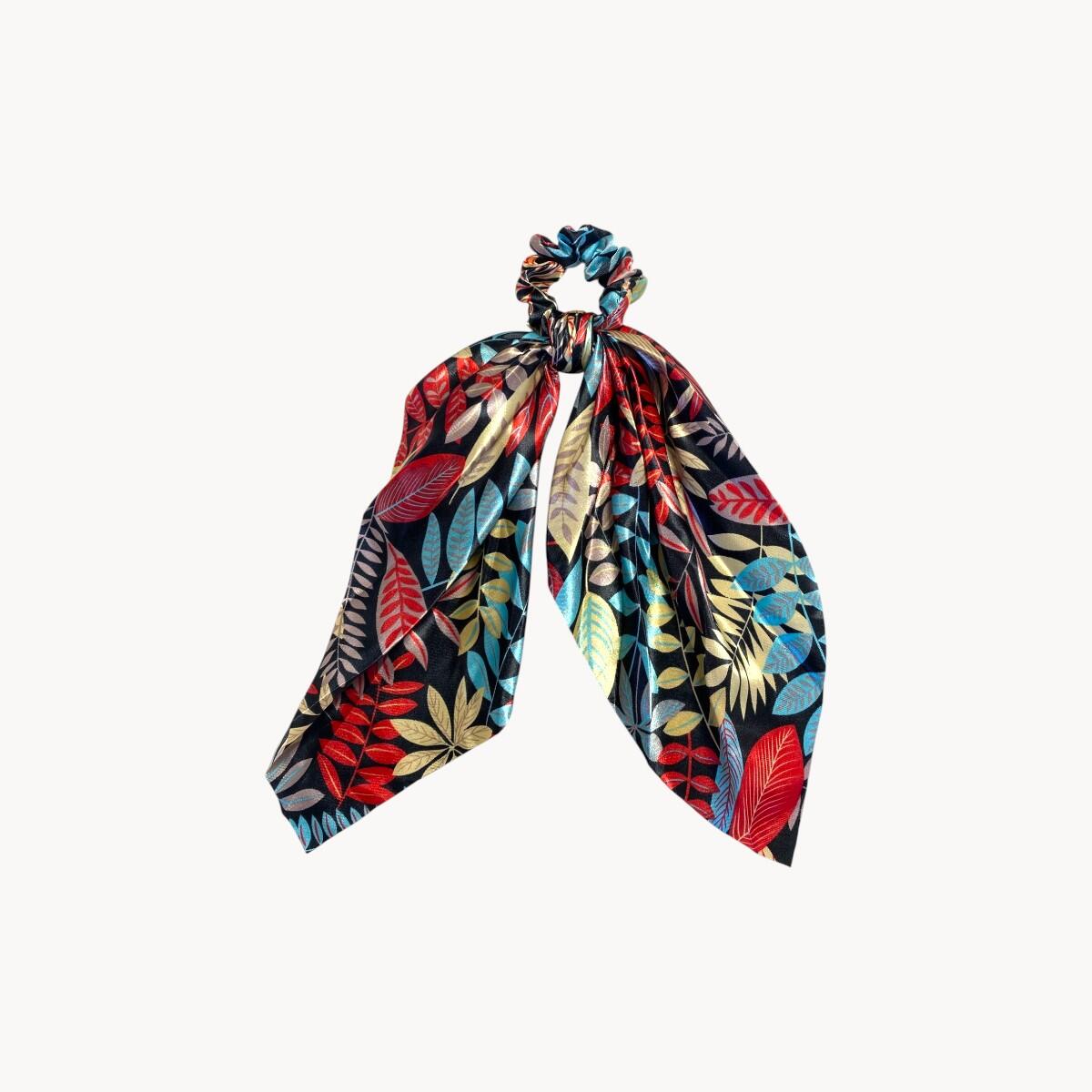 Chouchou foulard - Feuilles turquoises et rouges