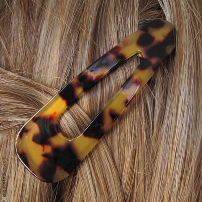 Grande barrette cheveux clic clac écaille ambré