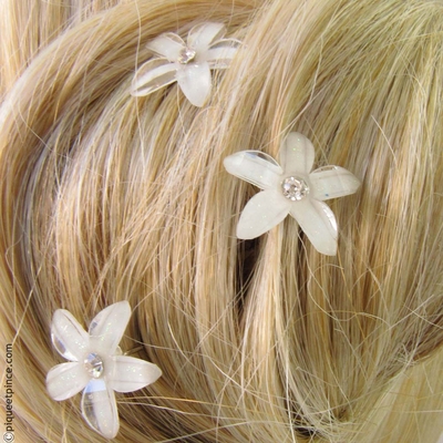 Épingle à cheveux petite  fleur de cristal blanc