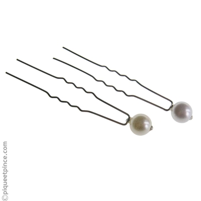 Épingle perle blanche ou naturel et strass