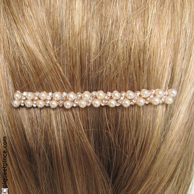 Barrette cheveux mariage or, perles et strass