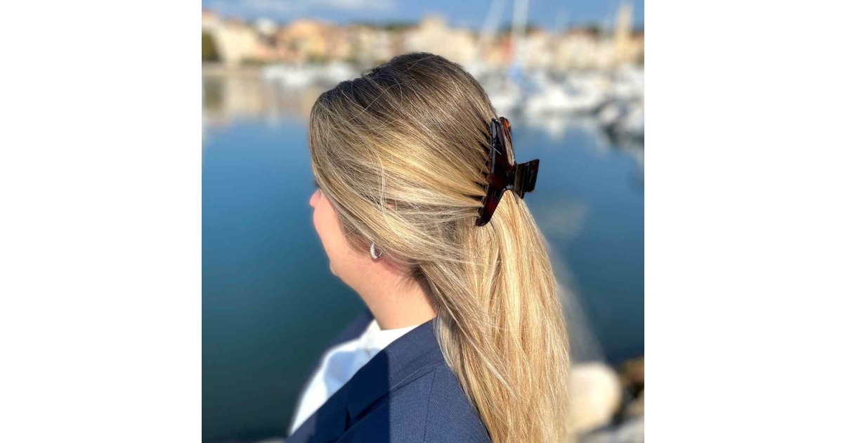 Pince à cheveux - Femme - 2 Pcs - Antidérapante - Éléments en perles - Marron et Blanc - Au quotidien