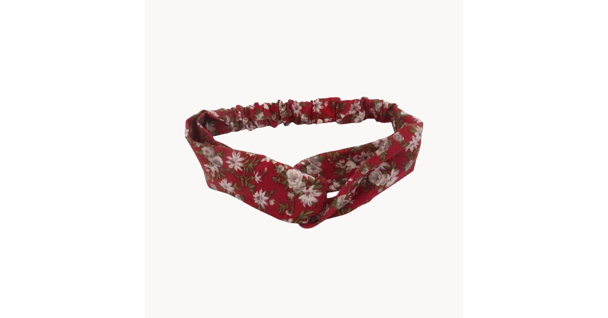 Bandeau cheveux rouge foncé à petites fleurs