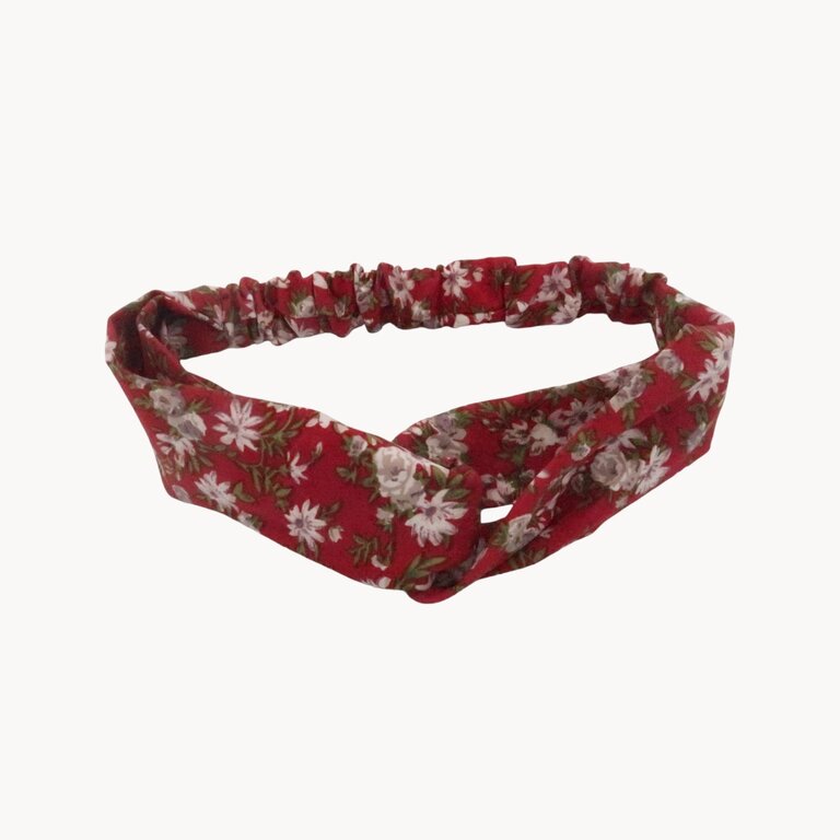 Bandeau cheveux rouge foncé à petites fleurs