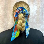 chouchou foulard cheveux exotique bleu 5