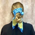 chouchou foulard cheveux bleu équestre 5