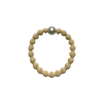 élastique à cheveux ondulé beige avec perle blanche-Photoroom