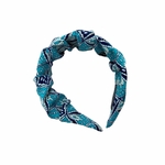 serre tête tissu vert motif bleu marine 2
