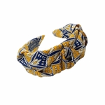 serre tête tissu moutarde motif bleu marine