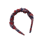 serre tête tissu rouge motif bleu marine 2