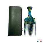 peigne-afro-motif-paon-acetate-fabrication-francaise-etui