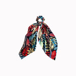 Chouchou foulard feuilles turquoise rouge