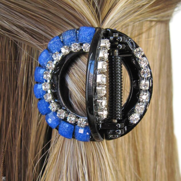 Barrette à Cheveux Strass Cristal Vintage - Élégante Simple Noir Bleu - Made In Korea