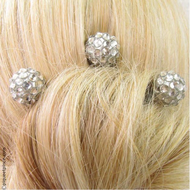 Pince à Cheveux Griffe Cristal Rose Et Strass - Largeur 3 Pouces - Argenté